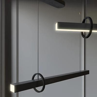 Modern Geometric Chandelier With Circular Ring And Linear Light In Interior Space 3d model