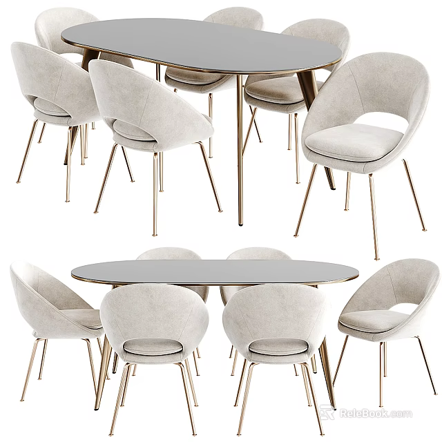 Modern Dining Table And Chair Set With Fabric Upholstered Seats And Metal Legs 3d model 
