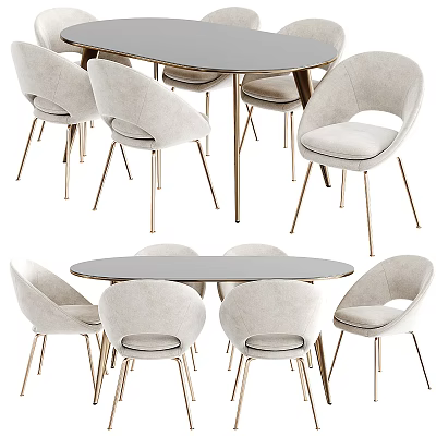 Modern Dining Table And Chair Set With Fabric Upholstered Seats And Metal Legs 3d model