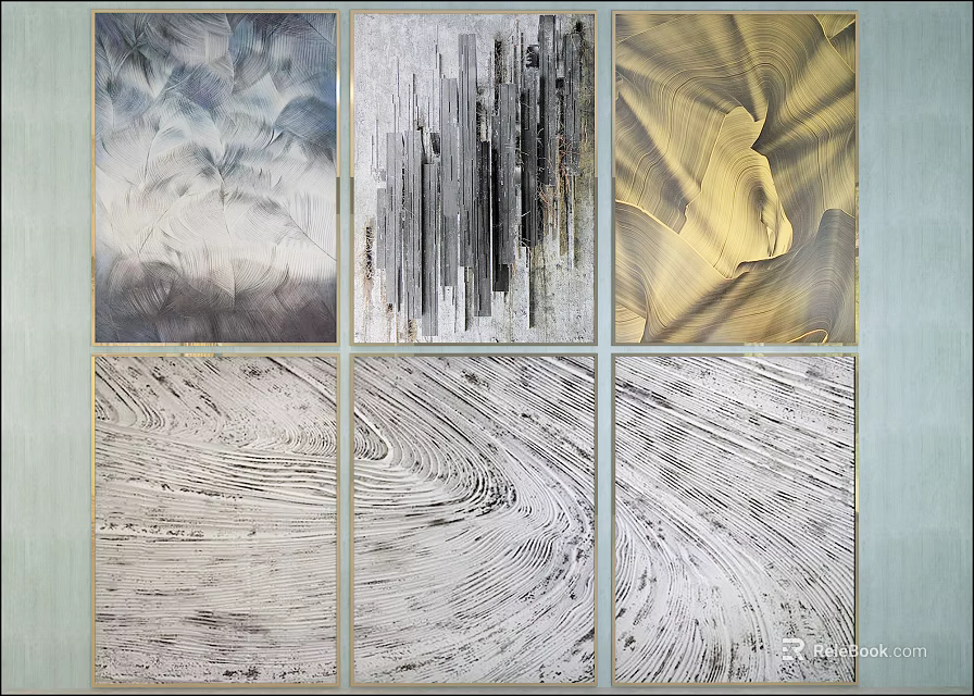 Abstract Paintings Collection With Various Textures And Color Tones For Wall Art 3d model 