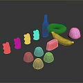 Colorful Daily Life Supplies Including Green Bottle White Ring Pink Hemisphere And Silver Domes