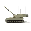 Modern Sand Colored Military Tank With Long Cannon Antennas And Tracks