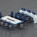 Modern Monitoring Room Setup With Control Console Multiple Screens And Ergonomic Chairs