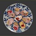 Delicious Appetizer Toast Topped With Ham Cheese Tomato And Olives On Blue White Plate