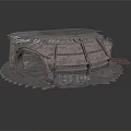 Traditional Rustic Round Hut Structure With Curved Wooden Roof And Interior Clay Pots