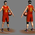 Man Wearing White Headband In Red CHINA Basketball Jersey Number 15 Holding Basketball On Court
