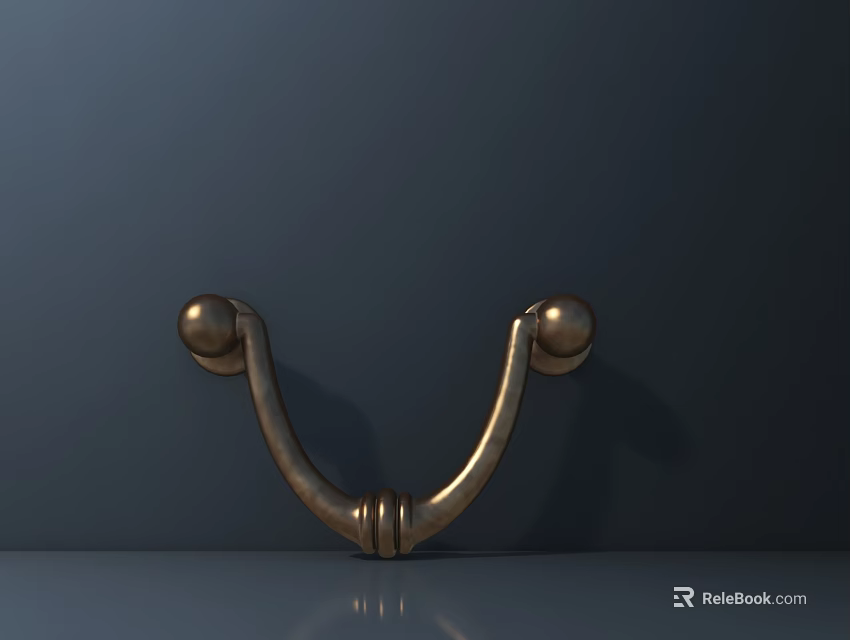 Shiny Brass U Shaped Furniture Handle With Ball Shaped Ends 3d model 