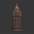European Architecture Tower With Intricate Carvings And Pointed Spire Design