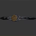 Ornate Medieval Axe With Intricate Carvings Red Handle And Metal Rings