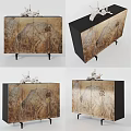 Modern Elegant Entryway Console Cabinet With Marble Texture Black Frame Legs And Decorative Items 3d model
