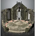 Ancient Stone Circular Platform Structure With Arched Windows And Pink Petals Decoration 3d model
