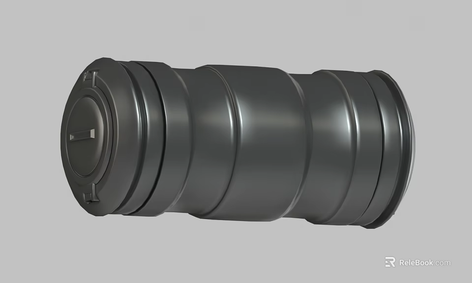 Black Cylindrical Metal Container With Smooth Surface And Circular Rings 3d model 