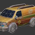 Yellow Delivery Van With Roof Rack Orange Green Stripes And Warning Graphics