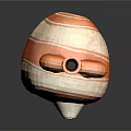Sculpture Carving of Orange Ceramic Vessel With Loop Handles And White Stripes