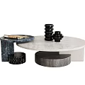 Modern Round Layered Coffee Table With Marble Surface And Black Decorative Objects 3d model