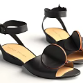 Stylish Black Leather Sandals with Cross Straps Ankle Strap and Wedge Sole Design 3d model