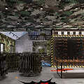Military Style Firearms Storage Area With Camouflage Ceiling And Weapon Racks 3d model