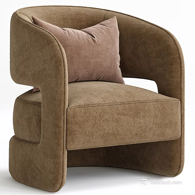 Modern Brown Velvet Accent Chair With Soft Pillow For Stylish Living Room 3d model 
