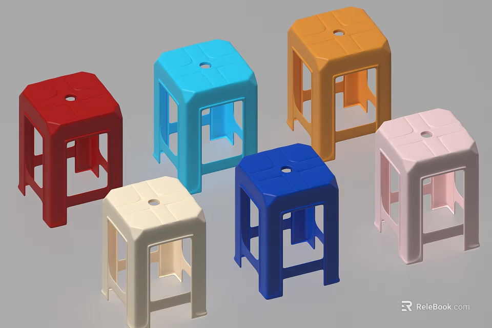 Colorful Plastic Stools With Various Colors And Simple Design For Home Use 3d model 