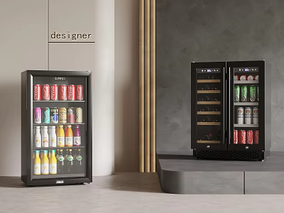 Modern Glass Door Beverage Refrigerators Storing Cans Bottles and Beverages in Stylish Design 3d model
