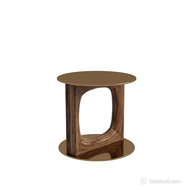 Modern Wooden Side Table With Round Tabletop And Geometric Cutout Frame Design 3d model