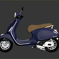Blue Modern Scooter With Tan Leather Seat Round Headlight And Reflective Surface