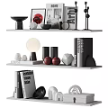 Stylish Minimalist Decorative Ornament Set With Geometric Sculptures And Sphere Ornaments On White Floating Shelf