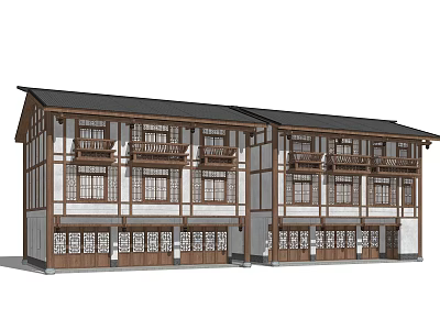 Traditional Chinese Ancient Architecture With Two Story Wooden Structure And Lattice Windows 3d model