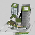 Modern Twin Office Building Skyscrapers With Glass Curtain Walls And Geometric Facade Design