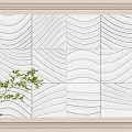White Wavy Texture Square Panel Framed Wall Decor With Green Plant Accent Modern Interior Design 3d model