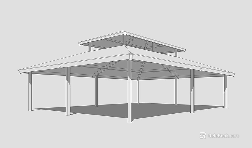 Outdoor Shower Sauna Open Structure With Multiple Pillars And Roof Design 3d model 