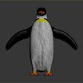 Penguin With Black And White Body Orange Feet Yellow Neck Standing With Outstretched Wings