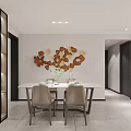 Modern Dining and Living Room Interior with Gray Walls Round Backlit Mirror and White Cabinets