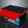 Small Black Kiosk Structure With Red Awning White Keyboard Panel And Blue Section