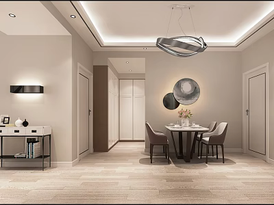 Modern Dining Living Room Interior With Chandelier Circular Wall Decor And Dining Table 3d model