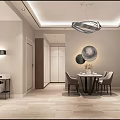 Modern Dining Living Room Interior With Chandelier Circular Wall Decor And Dining Table
