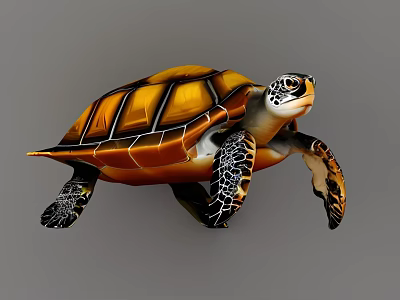 Orange Brown Patterned Sea Turtle with Distinctive Shell Swimming in Clear Ocean Water 3d model