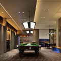 Modern Billiard Room Interior With Billiard Tables 8 Ball Logo And Hanging Lighting Fixtures