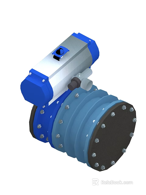 Industrial Pneumatic Valve Equipment With Blue Silver Components Metal Structure And Bolted Connections 3d model 