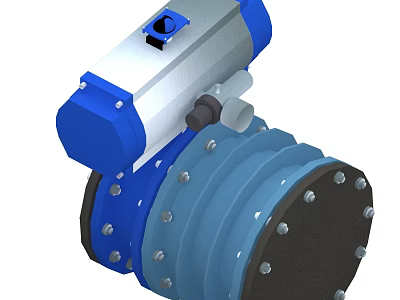 Industrial Pneumatic Valve Equipment With Blue Silver Components Metal Structure And Bolted Connections 3d model