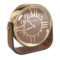 PH Lauren Gold Rimmed Desktop Clock With Brown Dial And Leather Strap