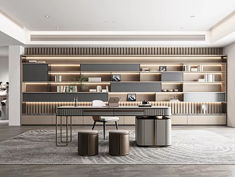 Modern Study Desk and Chair Writing Desk Bookcase Leisure Chair Chandelier Decorative Cabinet 3d model