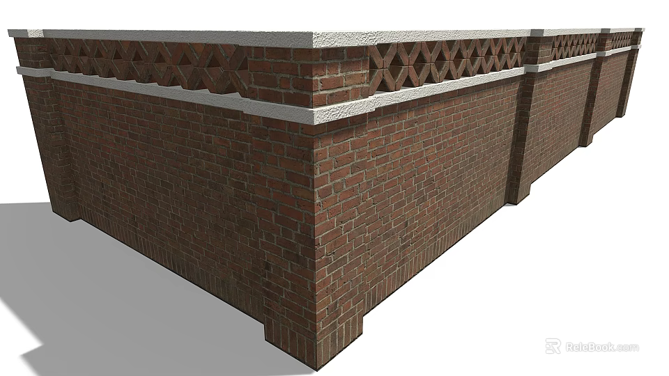 Red Brick Corner Structure With Lattice Pattern Decoration And White Trim Architectural Detail 3d model 