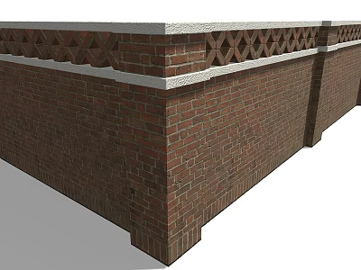 Red Brick Corner Structure With Lattice Pattern Decoration And White Trim Architectural Detail 3d model