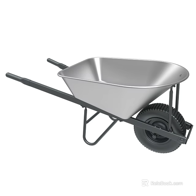 Sturdy Garden Wheelbarrow With Metal Tray Black Handles And Single Wheel 3d model 