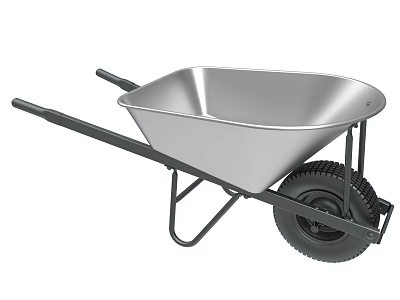 Sturdy Garden Wheelbarrow With Metal Tray Black Handles And Single Wheel 3d model
