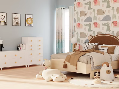 Cozy Kids Room With Animal Decor And Storage Furniture 3d model