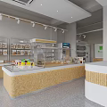 Bright Dessert Shop Interior With Wooden Tables Chairs Hanging Lights And Wall Posters