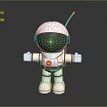 White Cartoon Robot Toy With Orange Antenna Blue Headphones And Reflective Surface