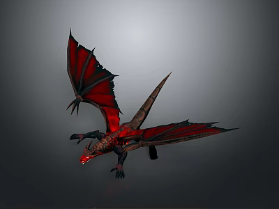 Red And Black Dragon Game Movie Character With Large Wings And Sharp Claws 3d model